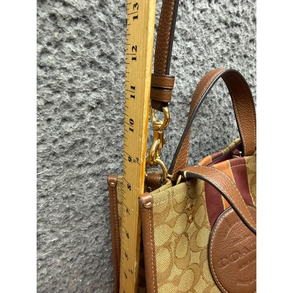 Coach Dempsey Tote Bag Signature Jacquard Stripe Coach Patch C8417 Khaki Red